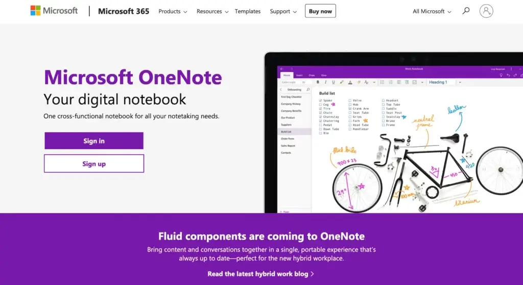 OneNote user interface.