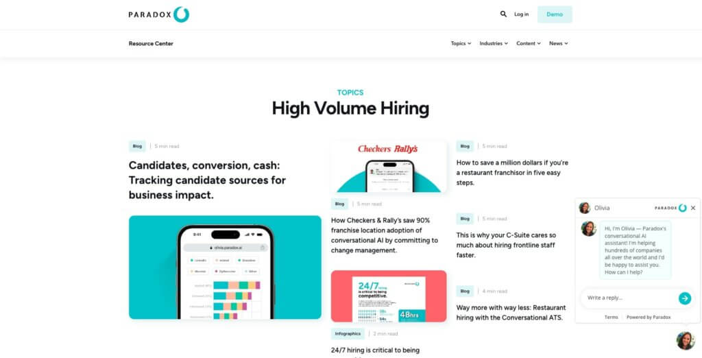 Olivia user interface by Paradox AI.