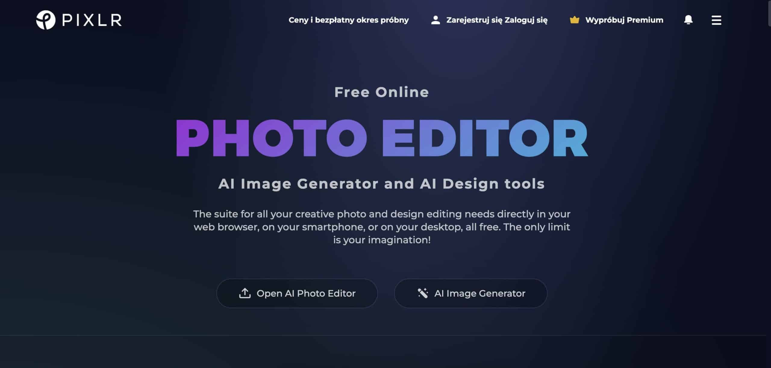 Pixlr user interface.