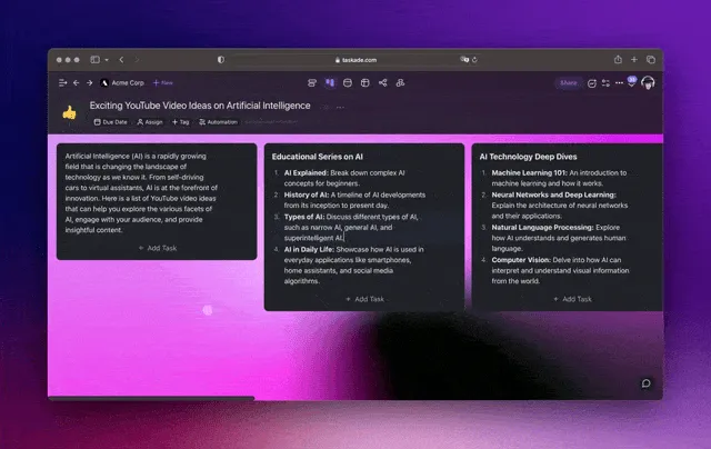Taskade AI Agents - Single Task Command with Add-On.