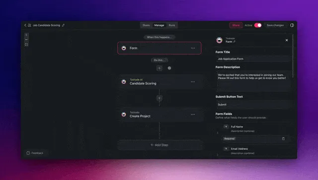 The Categorize with AI automation action in Taskade.