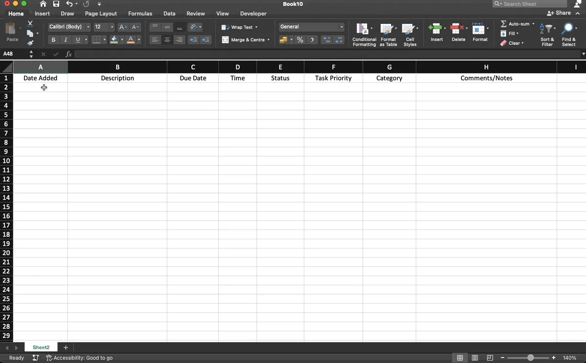 Applying the Format as Table option in an Excel spreadsheet.