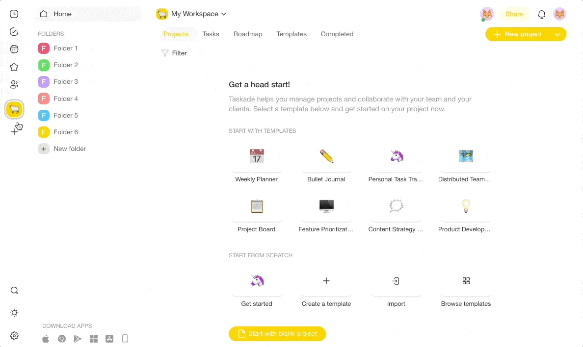 A Workspace with Folders and Projects in Taskade.