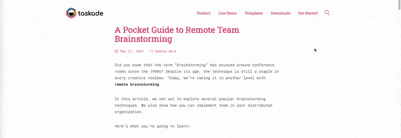 Taskade Web Clipper extension.