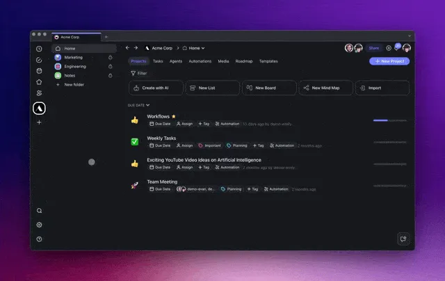 Taskade AI Project Studio Language Selector.