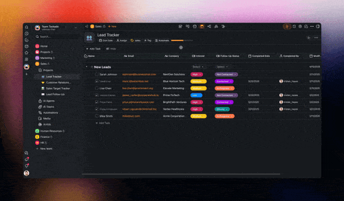 Taskade project view where a user adds triggers and actions to automate workflows directly within the project interface.