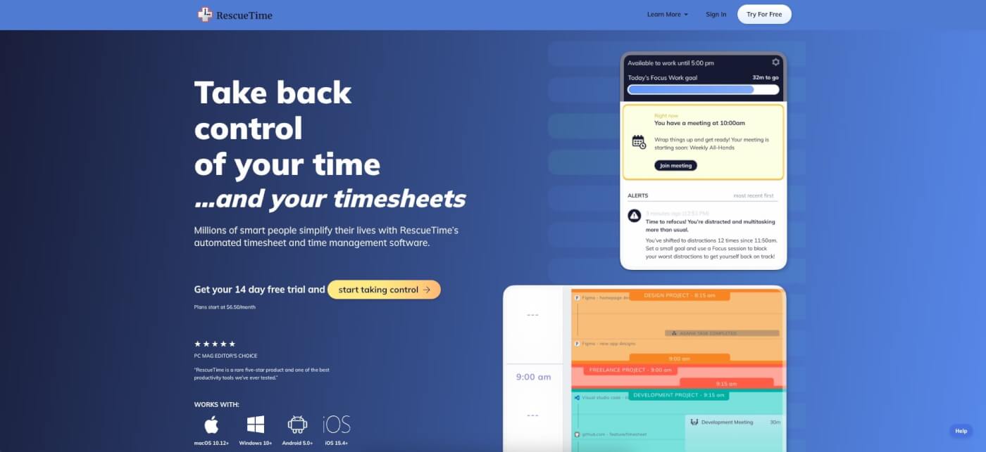 RescueTime user interface.