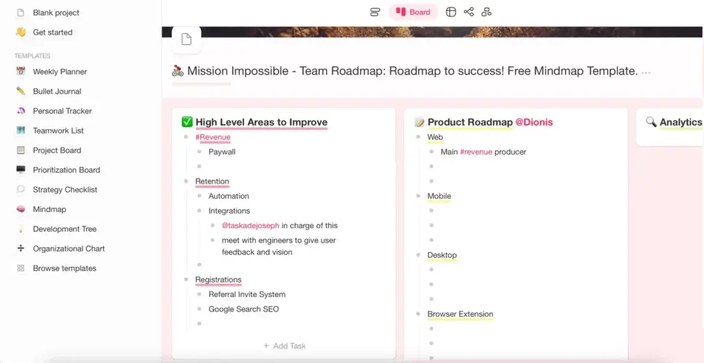 Free roadmap templates in Taskade.