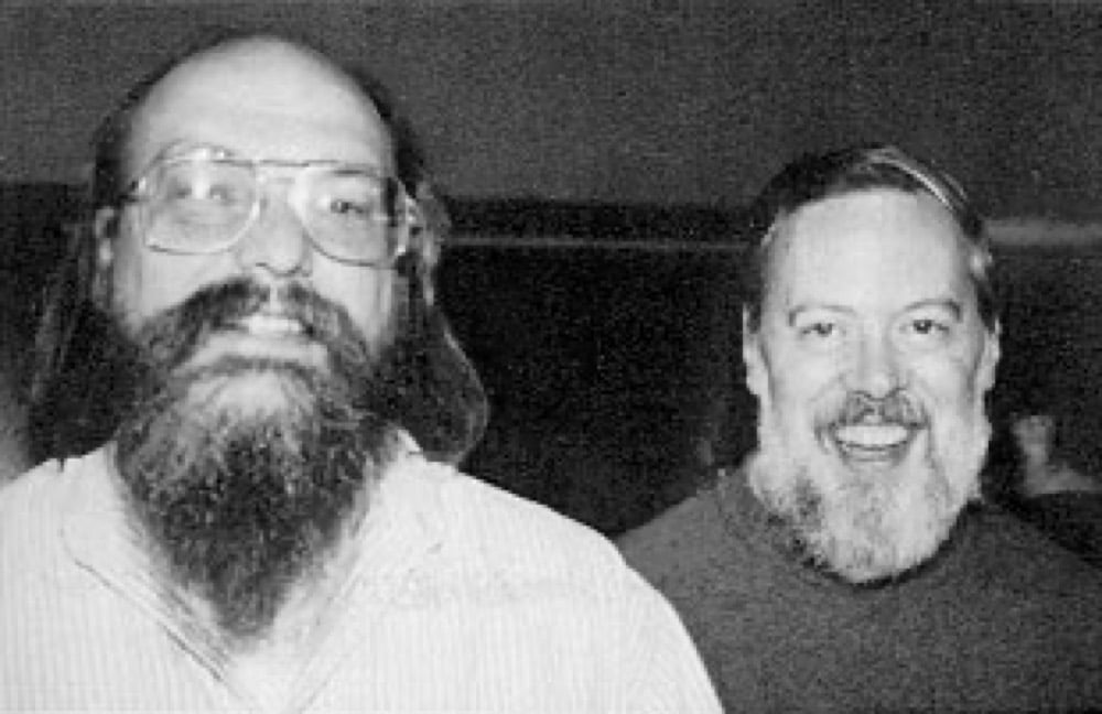 Ken Thompson and Dennis Ritchie working on a PDP-11 in 1973, roughly a decade before the Trusting Trust lecture