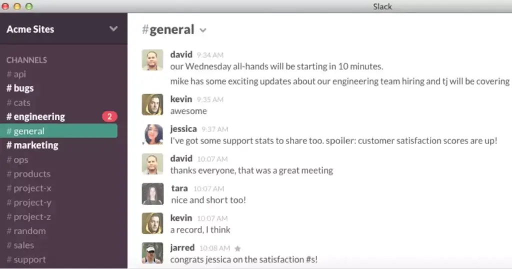 Slack user interface in 2014.