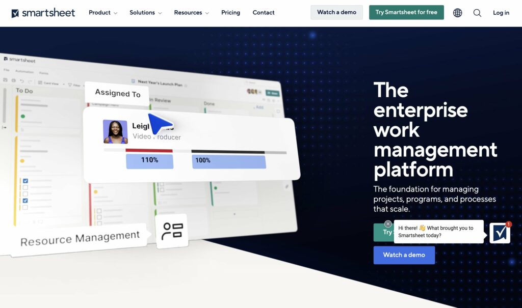 Smartsheet user interface.