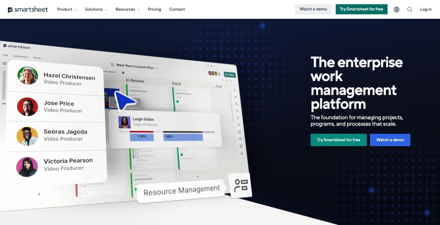 Smartsheet user interface.
