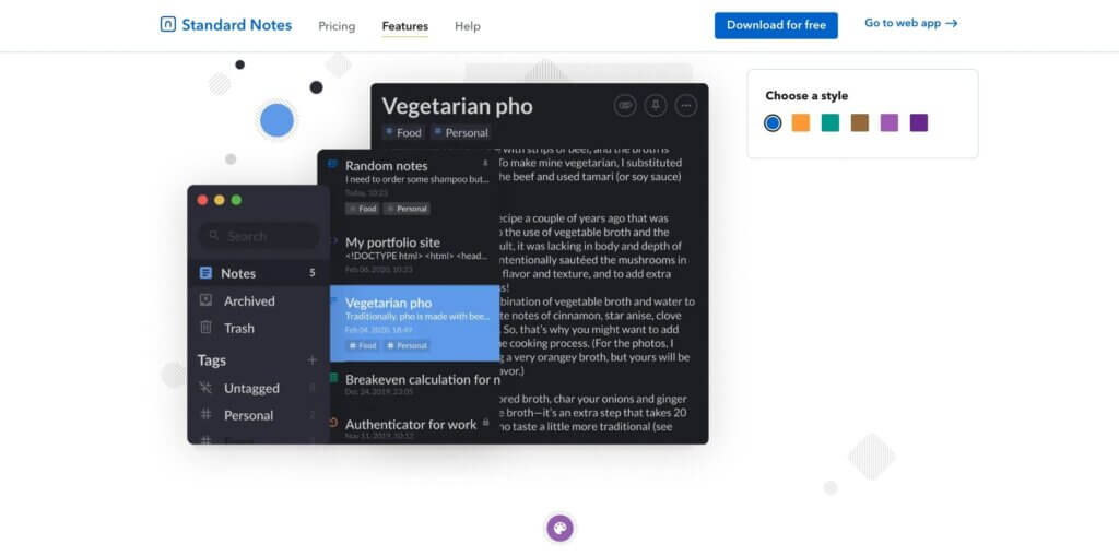 Standard Notes user interface.