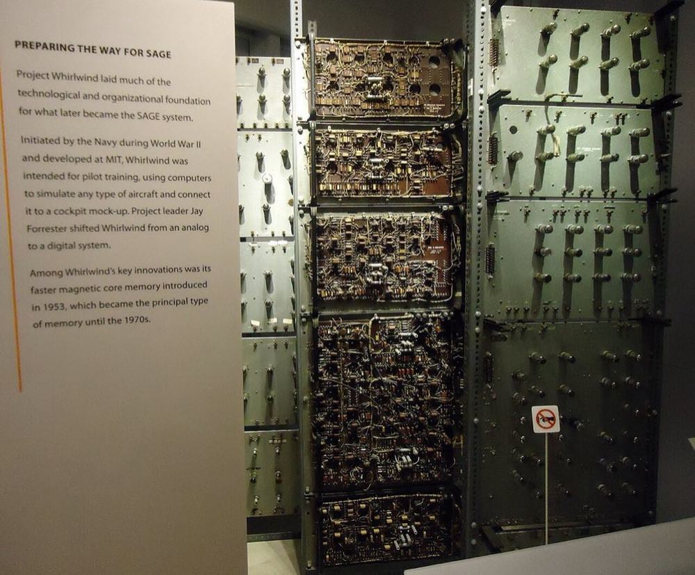 A section of the Whirlwind computer on display at the Computer History Museum.