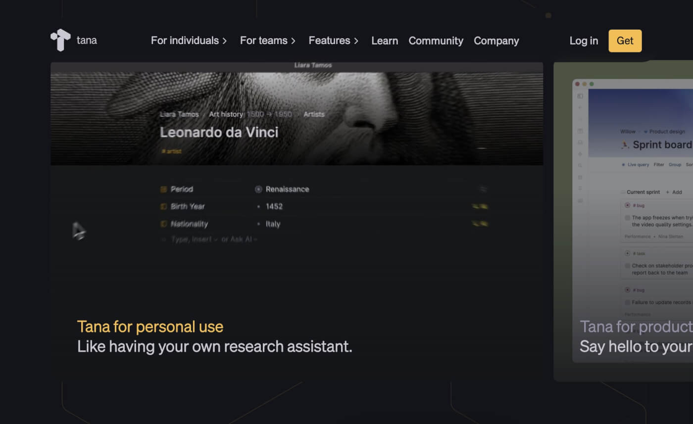 Tana user interface.