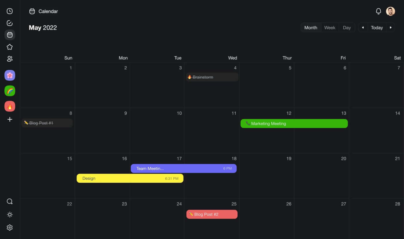 Taskade calendar user interface.