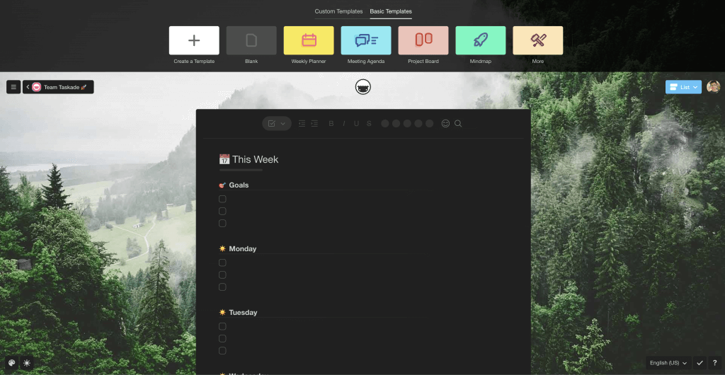 taskade new project template