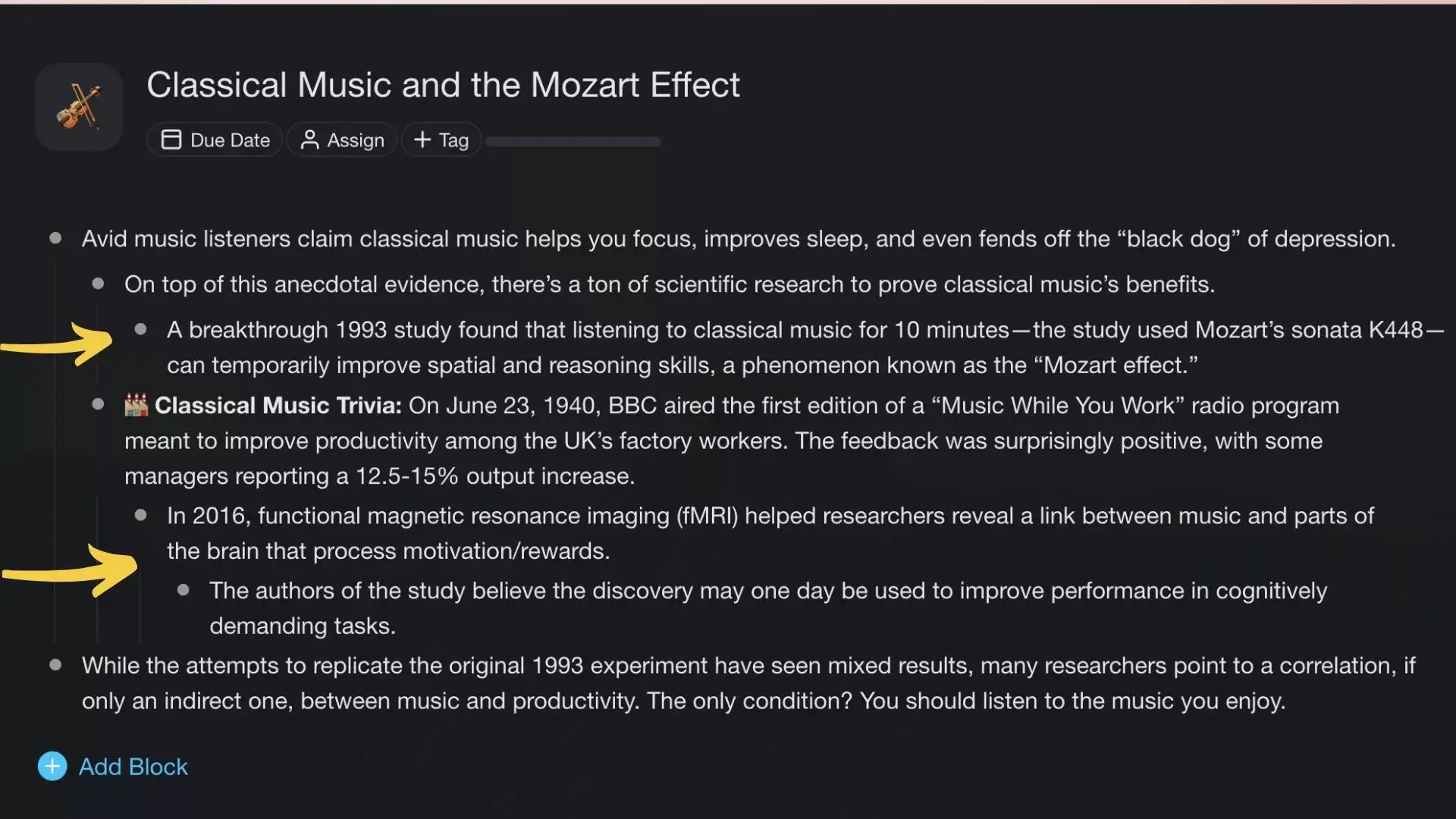 Hierarchical notes taken using Taskade.