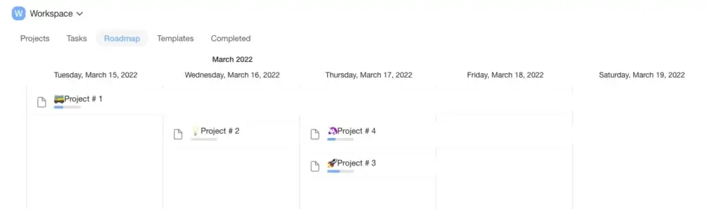 Taskade Roadmap with several projects visible.