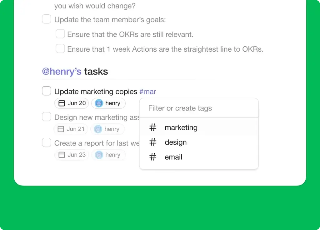 taskade tag manager autocomplete