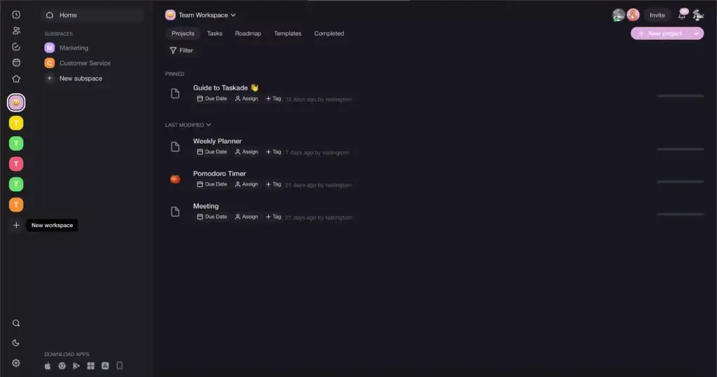 A Workspace in Taskade.