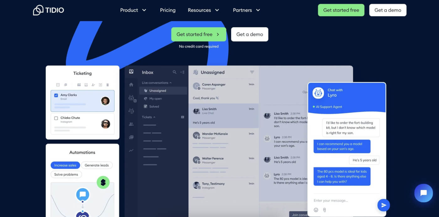 Tidio user interface.