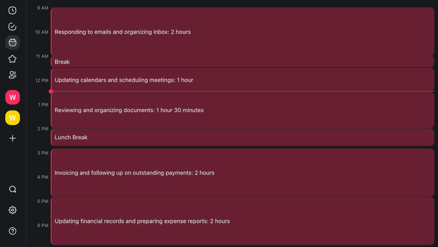 Time blocking in the Taskade calendar.
