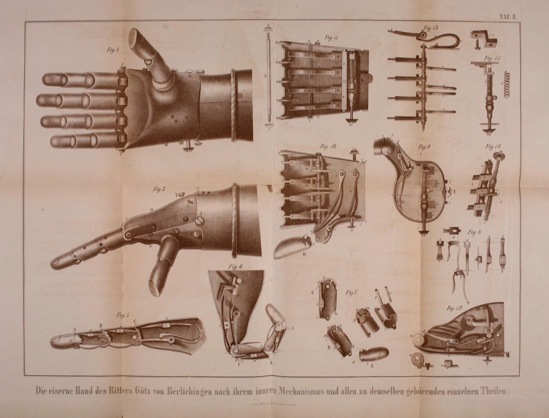 Detail of the jointed mechanism of the iron prosthetic hand of Gotz von Berlichingen