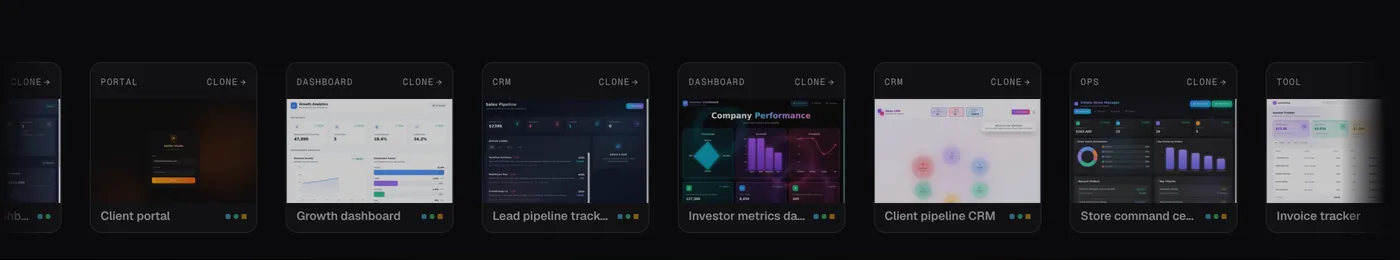 Live app kits on the TSK-1 hub — every one of them a finished Taskade Genesis app you can open and clone
