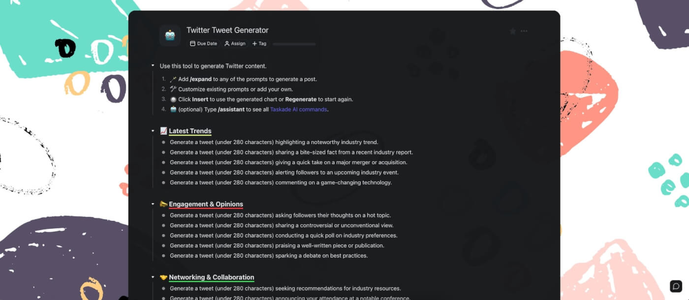 Twitter post generator in Taskade.