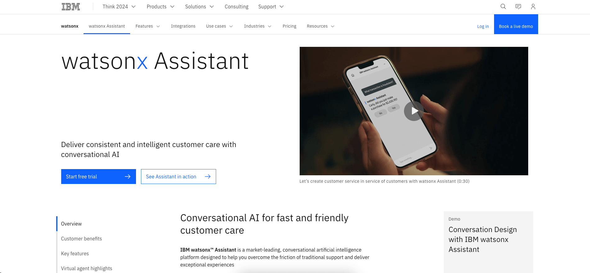 Watson Assistant user interface.
