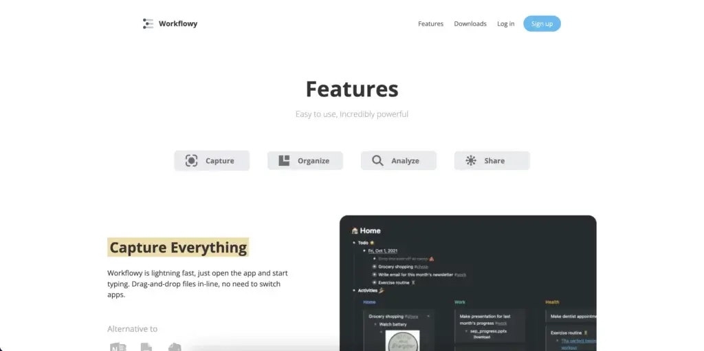 Workflowy user interface.