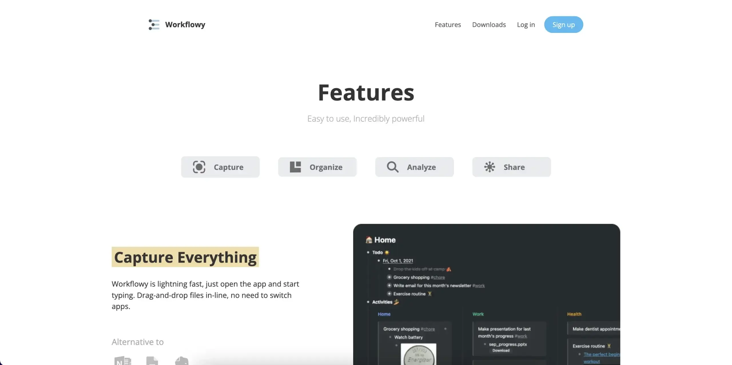 Workflowy user interface
