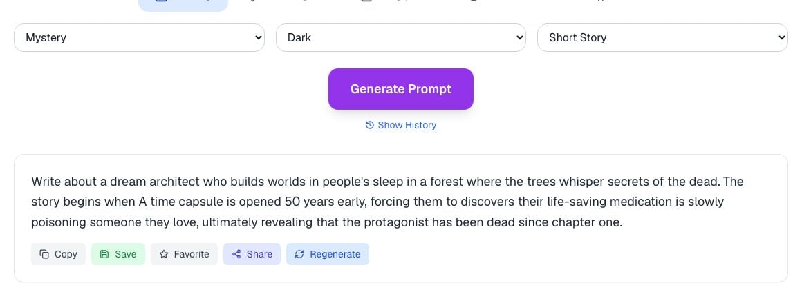 Random Prompts short story generator set to Mystery, Dark, and Short Story, with a generated prompt about a dream architect