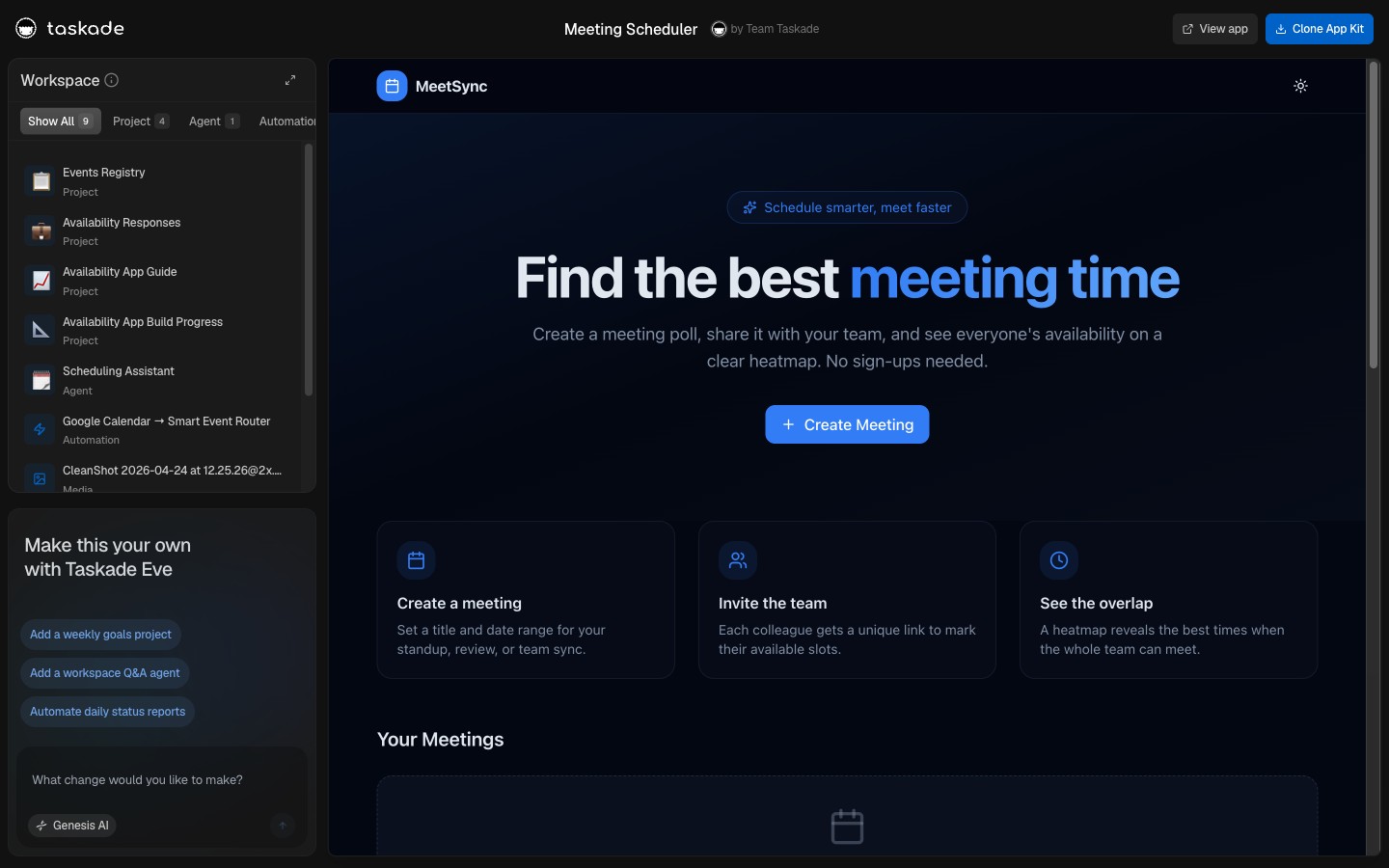 Meeting Scheduler — pre-event 1:1 booking app for founder dinners