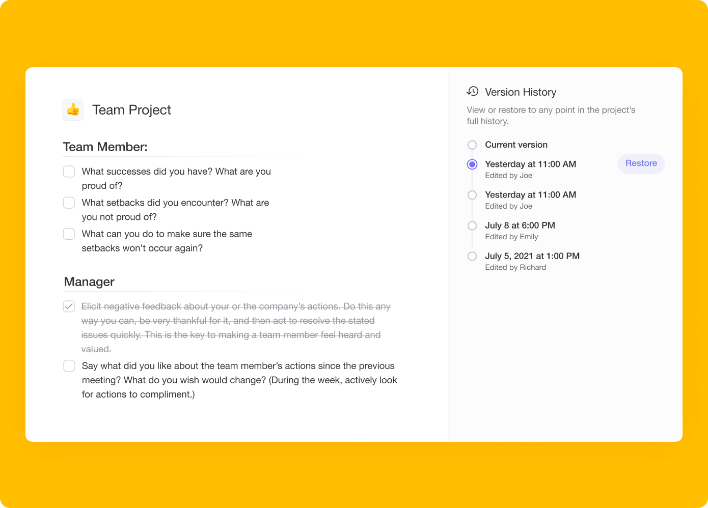 Taskade project version history