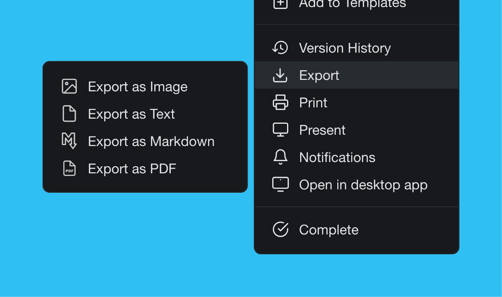 Taskade export project options