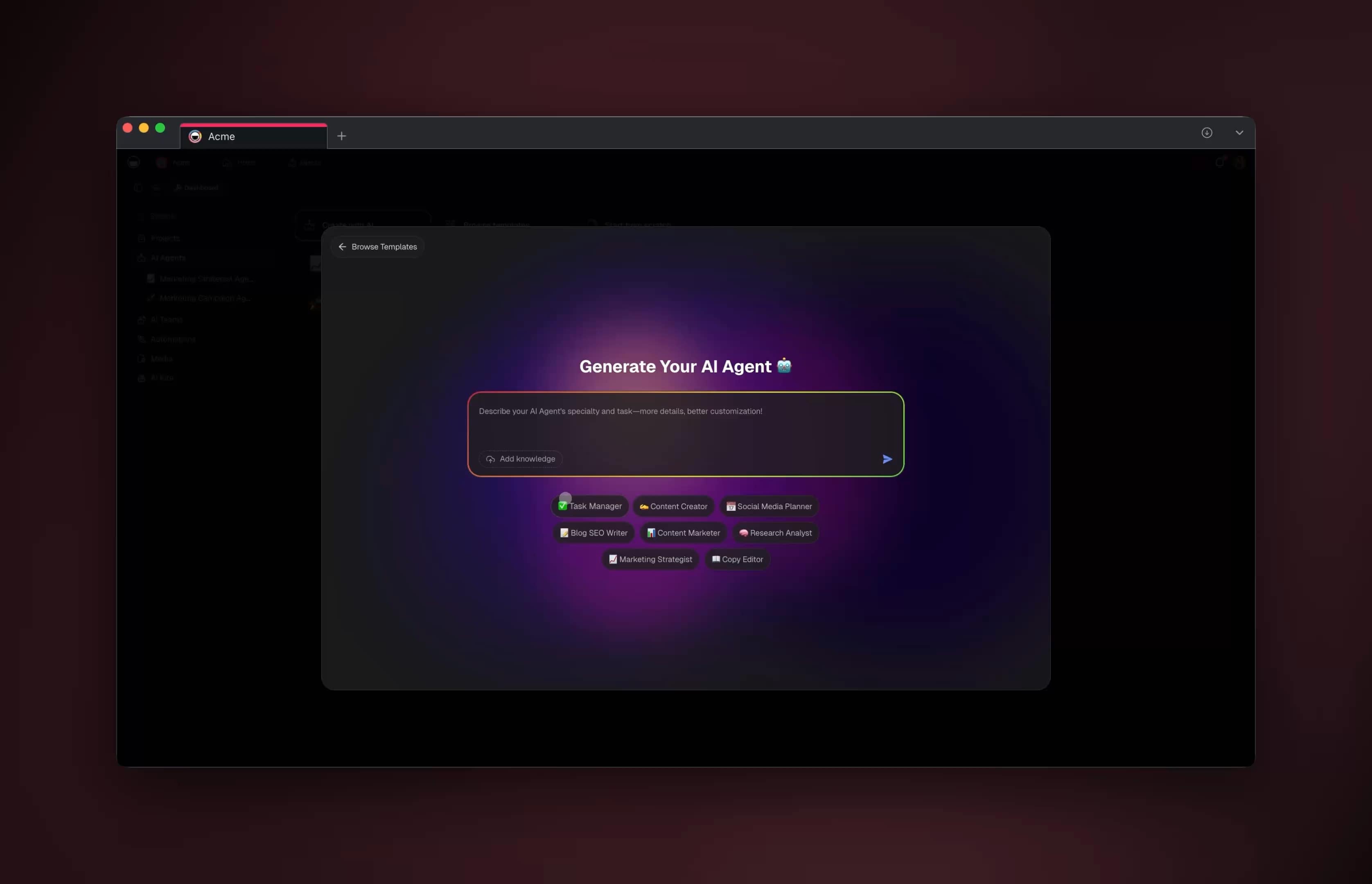 Custom AI agents in Taskade Genesis — each with its own role, memory, and tool pocket