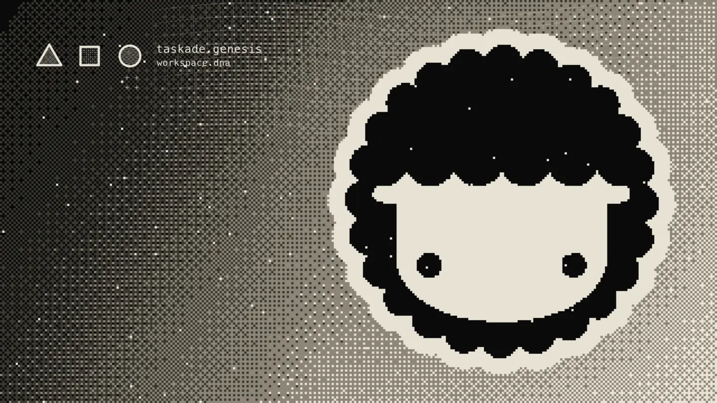 The Taskade desktop app window with the Taskade Genesis wallpaper