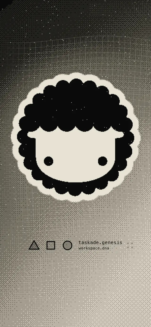 Taskade on a phone with the Taskade Genesis wallpaper