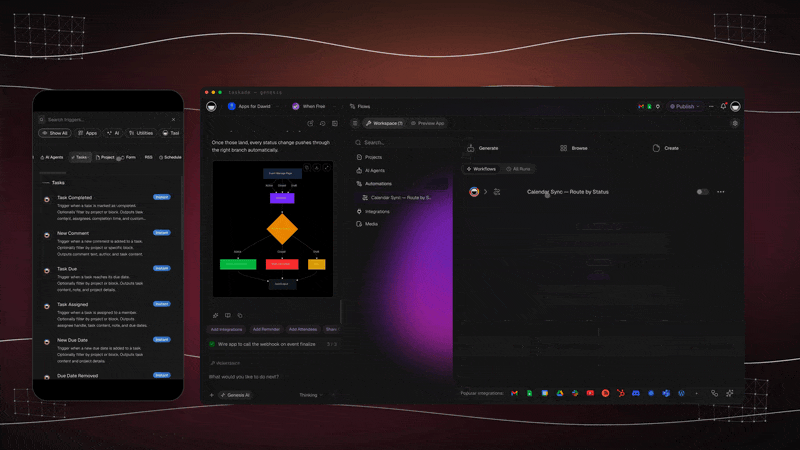Building a Taskade automation with triggers, AI steps, and 100+ integration actions