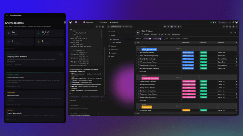 Taskade Genesis company knowledge base: build your knowledge management system with AI agents and citations