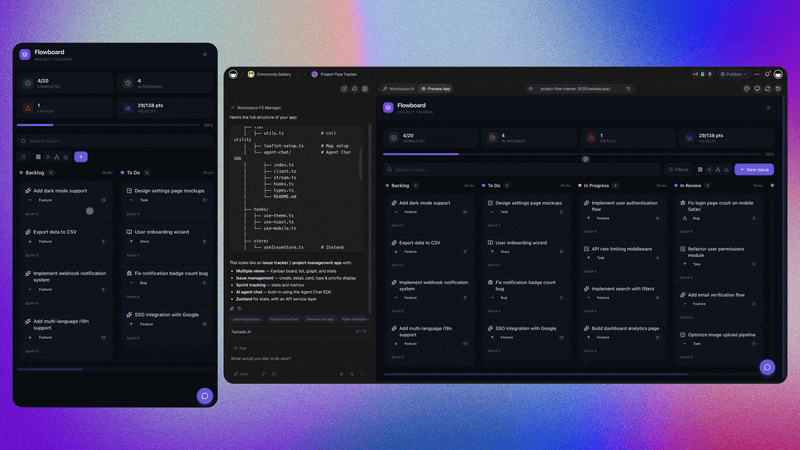 A job-application tracker board built in Taskade Genesis