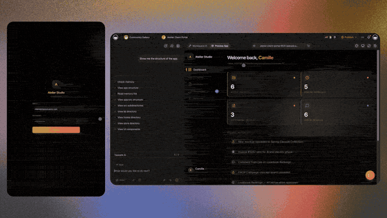 A client portal dashboard built with Taskade Genesis showing project status, files, and requests