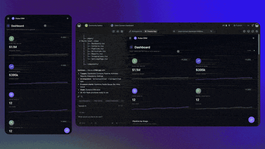 A CRM for sales teams built with Taskade Genesis, moving a deal across pipeline stages