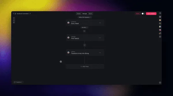 Facebook automation integration in Taskade