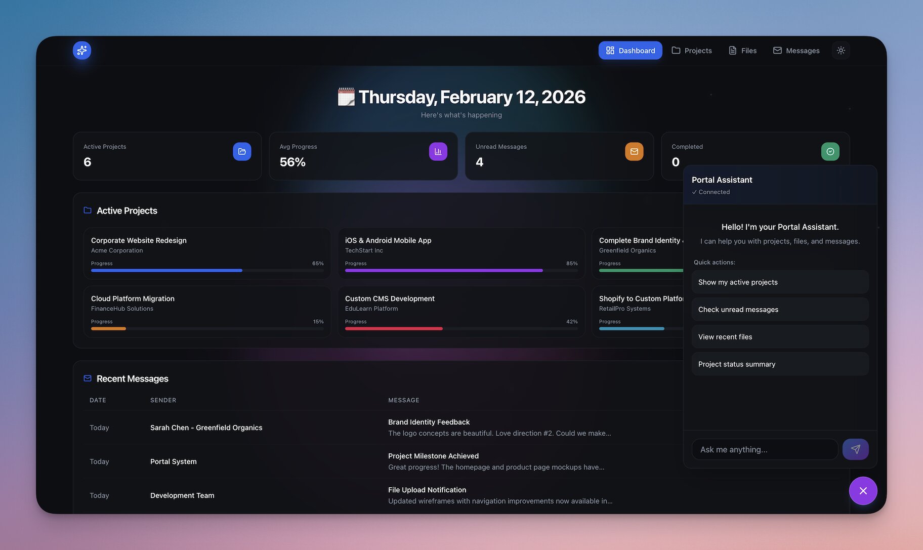Project Portal Dashboard — collect requests, track status, keep teams updated