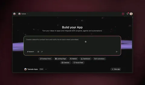 AI app builder — coming soon landing page generated from a single prompt
